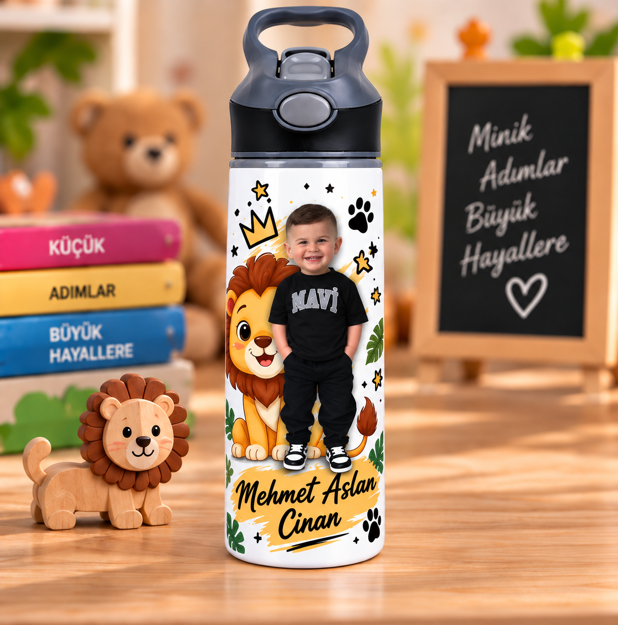 Kişiye Özel Fotoğraflı Pipetli Matara 650 ML – İsimli Çocuk Matarası
