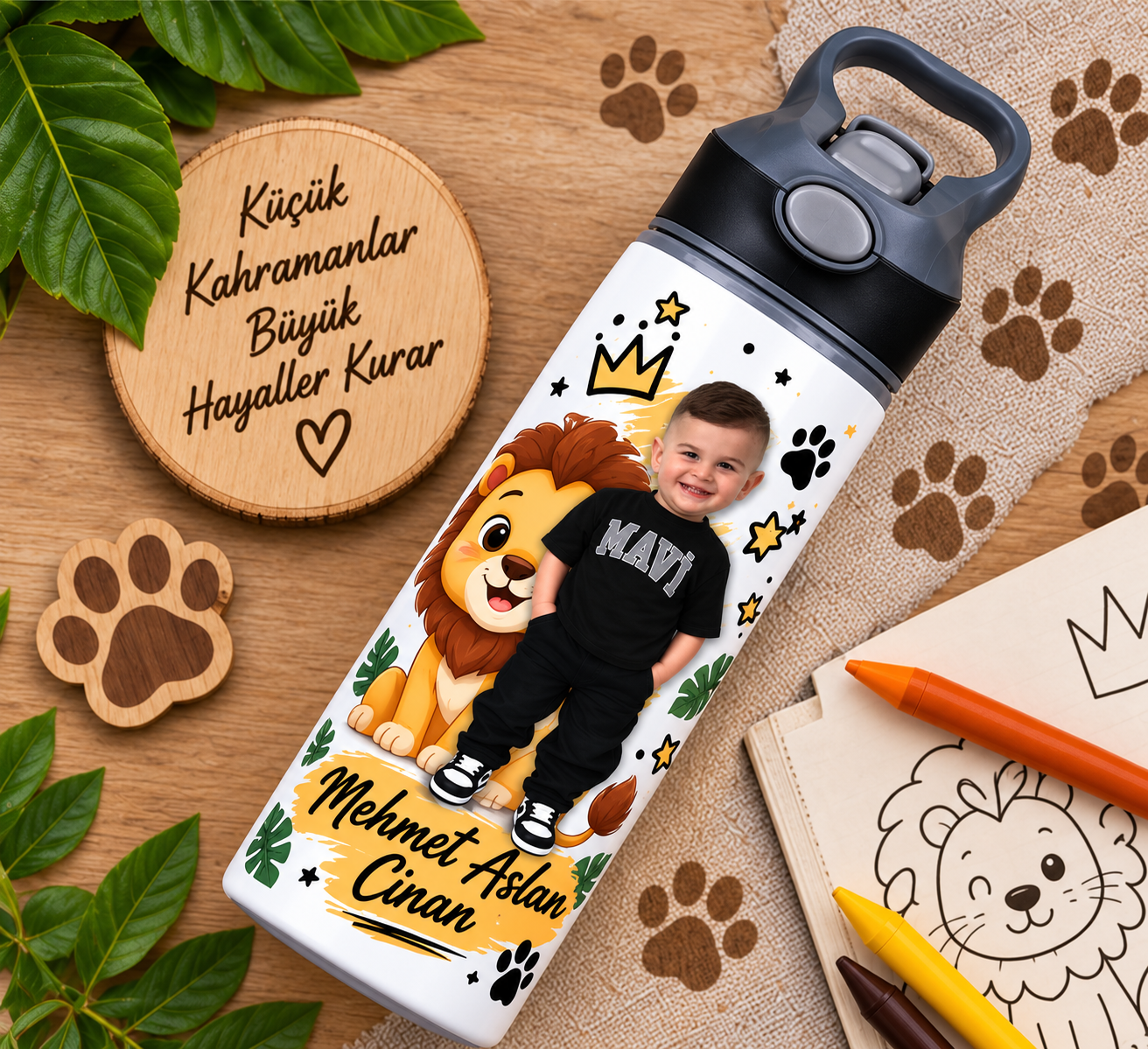 Kişiye Özel Fotoğraflı Pipetli Matara 650 ML – İsimli Çocuk Matarası