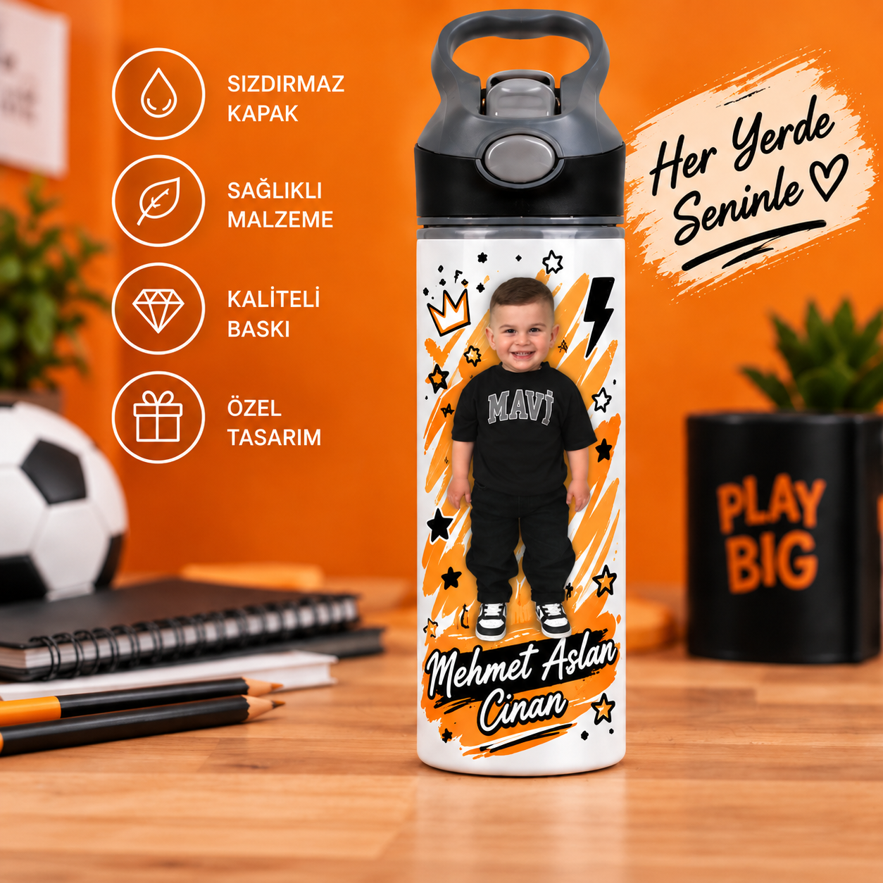 Kişiye Özel Fotoğraflı Pipetli Matara 650 ML – İsimli Çocuk Matarası
