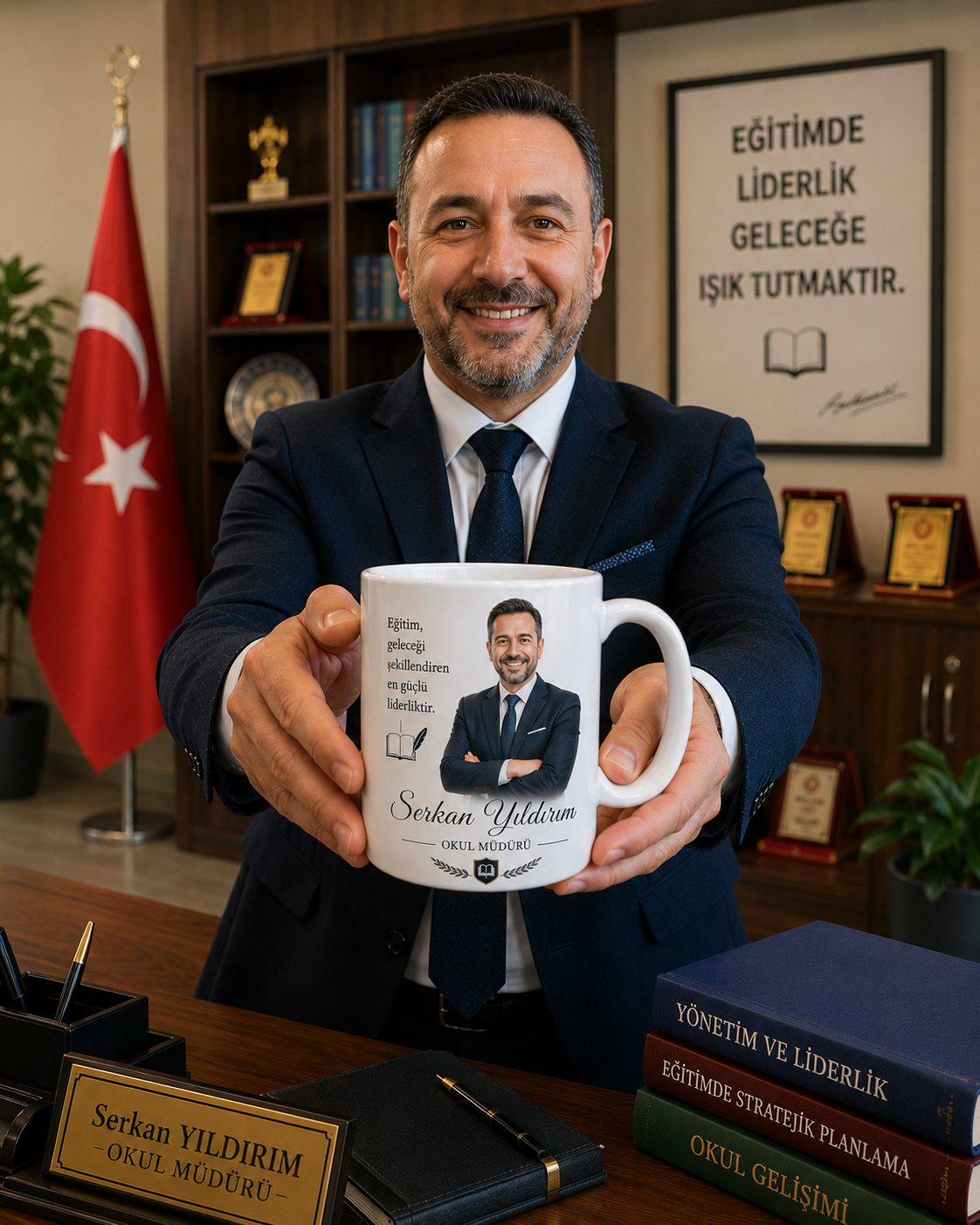 Kişiye Özel Renkli Fotoğraflı Okul Müdürü Kupa Bardak – Eğitimin Liderlerine Özel Anlamlı Hediye