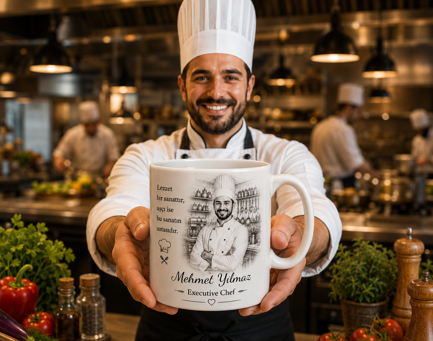Kişiye Özel Karakalem Aşçı Kupa Bardak – Executive Chef Meslek Kupası ve Anlamlı Hediye