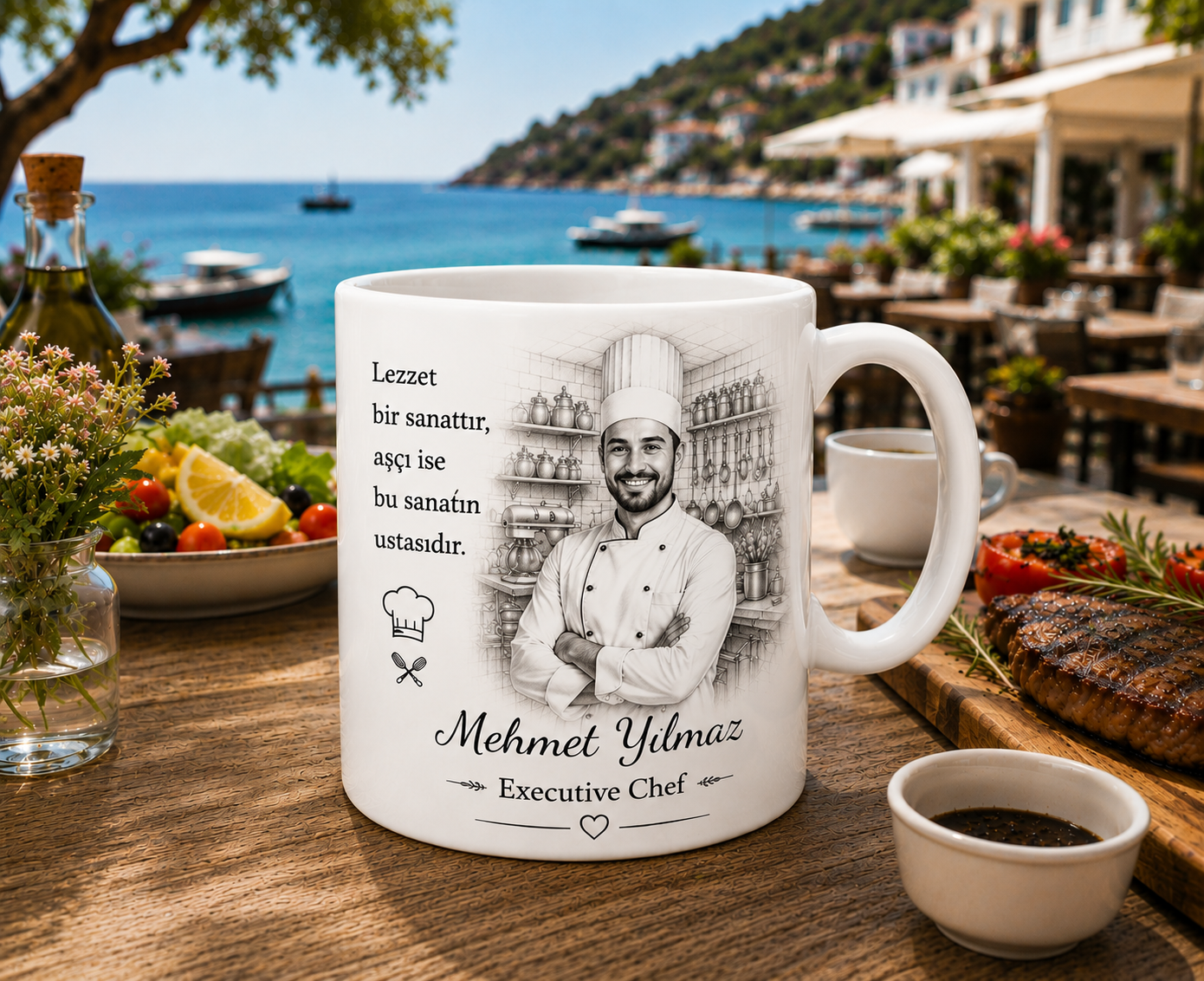 Kişiye Özel Karakalem Aşçı Kupa Bardak – Executive Chef Meslek Kupası ve Anlamlı Hediye