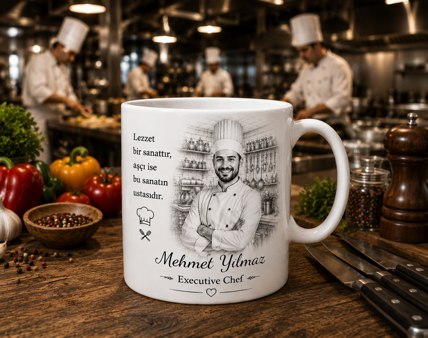 Kişiye Özel Karakalem Aşçı Kupa Bardak – Executive Chef Meslek Kupası ve Anlamlı Hediye