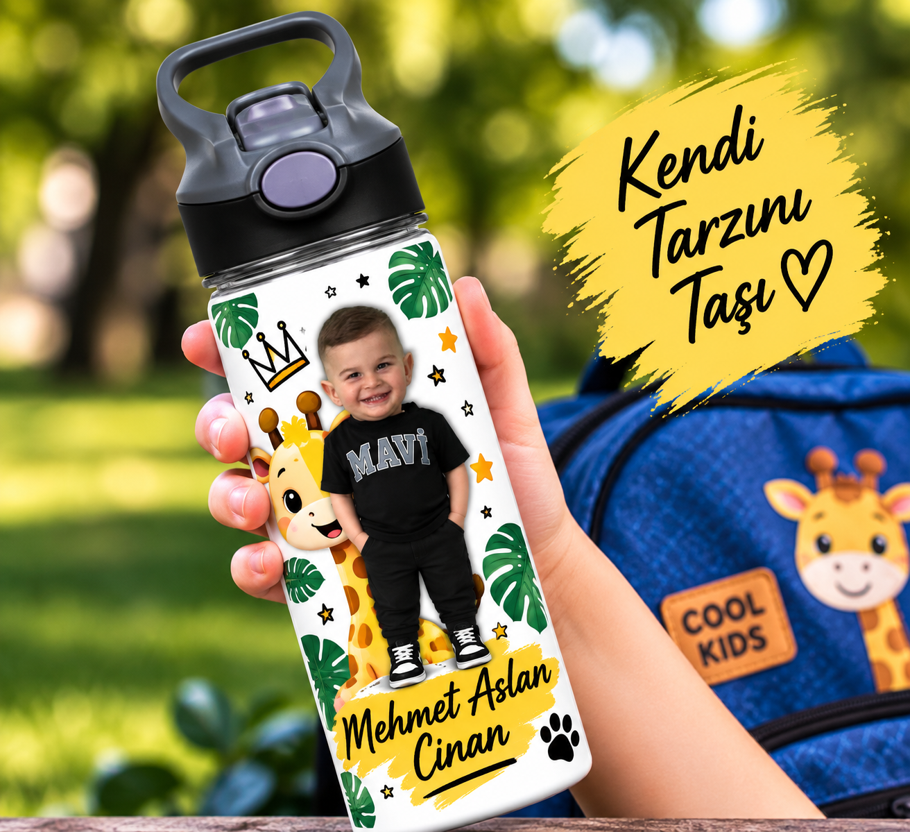 Kişiye Özel Fotoğraflı Pipetli Matara 650 ML – İsimli Çocuk Matarası