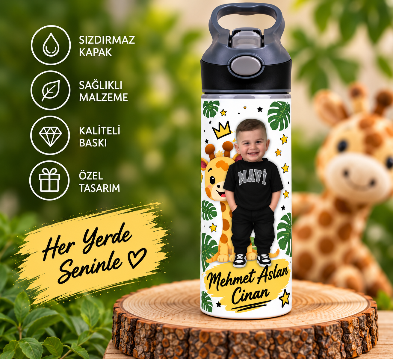 Kişiye Özel Fotoğraflı Pipetli Matara 650 ML – İsimli Çocuk Matarası