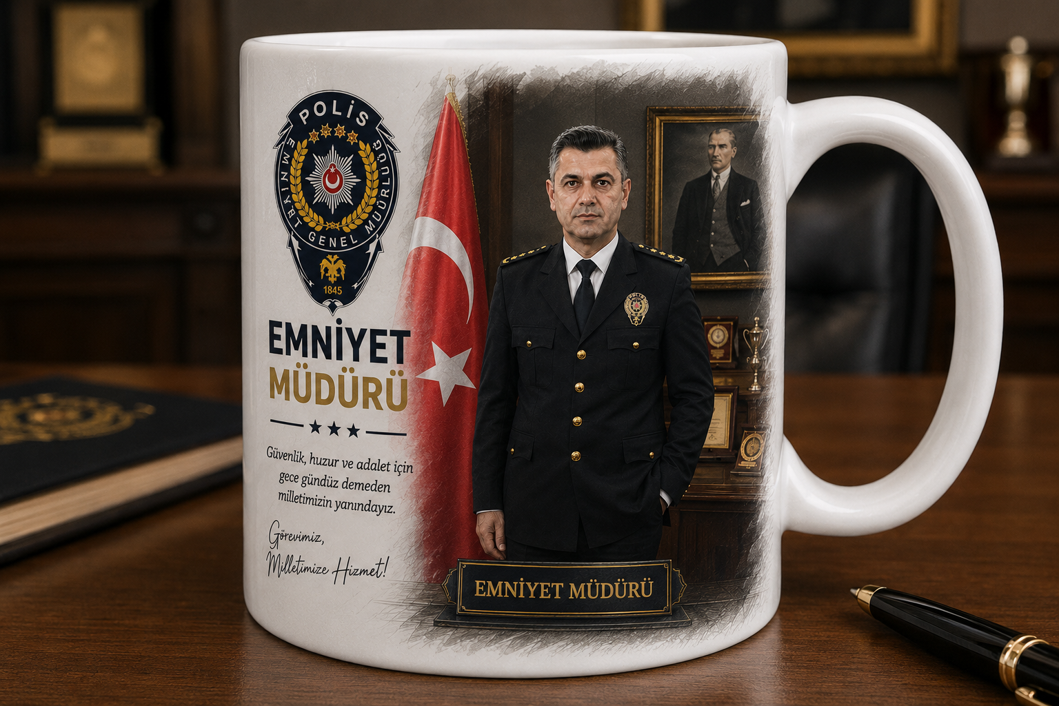 Kişiye Özel Fotoğraflı Emniyet Müdürü Kupa Bardak – Görevine Adanmış Kahramanlara Özel Prestijli Hediye