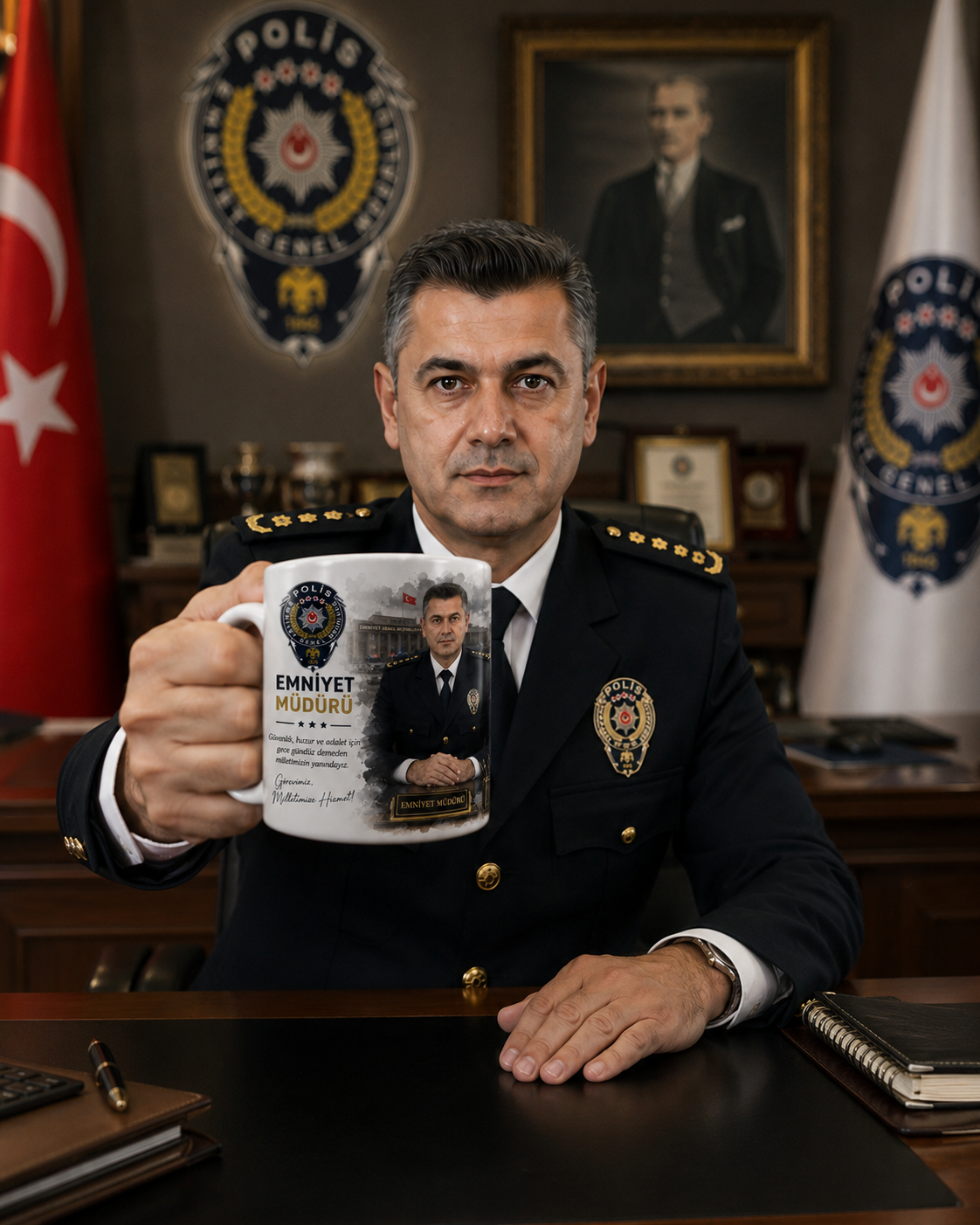 Kişiye Özel Fotoğraflı Emniyet Müdürü Kupa Bardak – Görevine Adanmış Kahramanlara Özel Prestijli Hediye