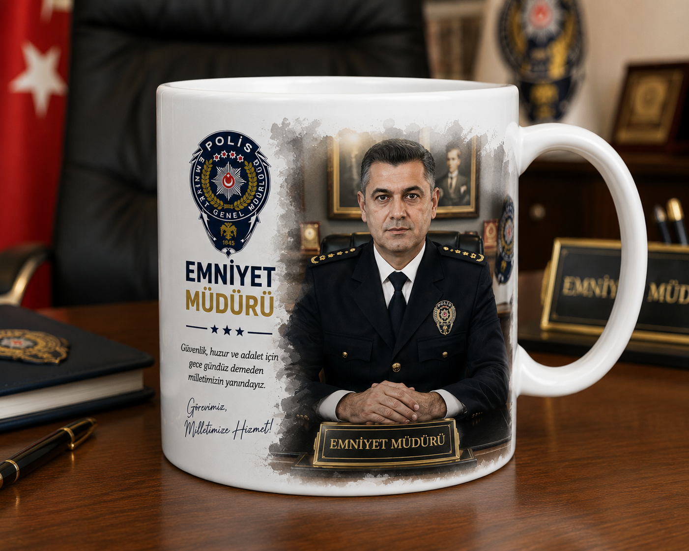 Kişiye Özel Fotoğraflı Emniyet Müdürü Kupa Bardak – Görevine Adanmış Kahramanlara Özel Prestijli Hediye