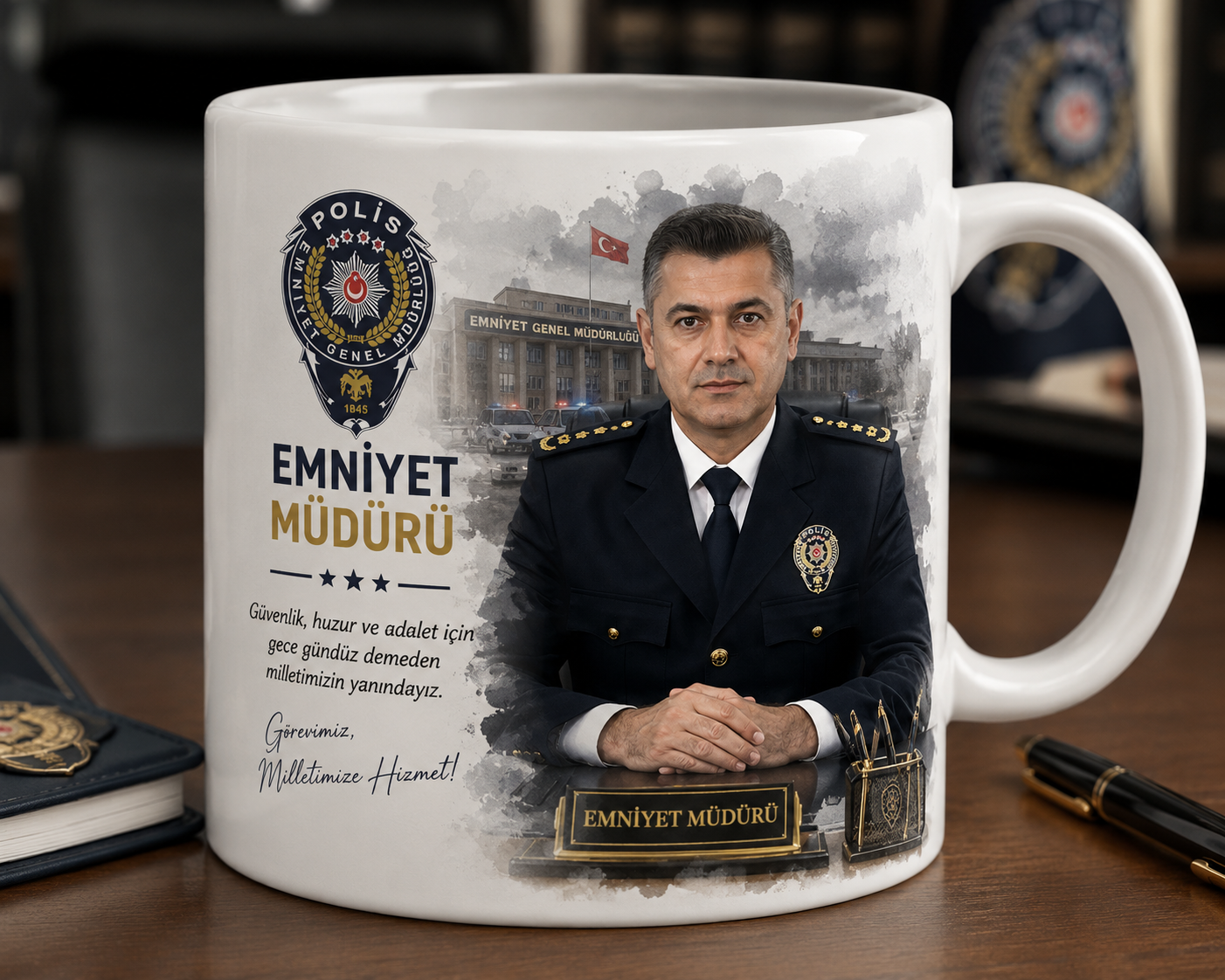 Kişiye Özel Fotoğraflı Emniyet Müdürü Kupa Bardak – Görevine Adanmış Kahramanlara Özel Prestijli Hediye