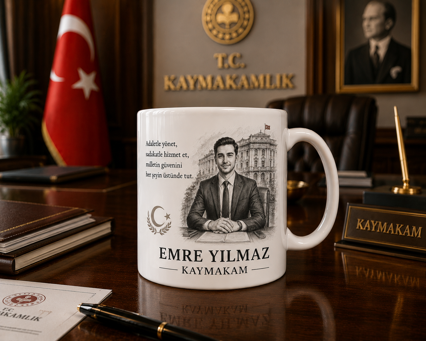 Kişiye Özel Karakalem Kaymakam Kupa Bardak – İsimli Meslek Hediyesi