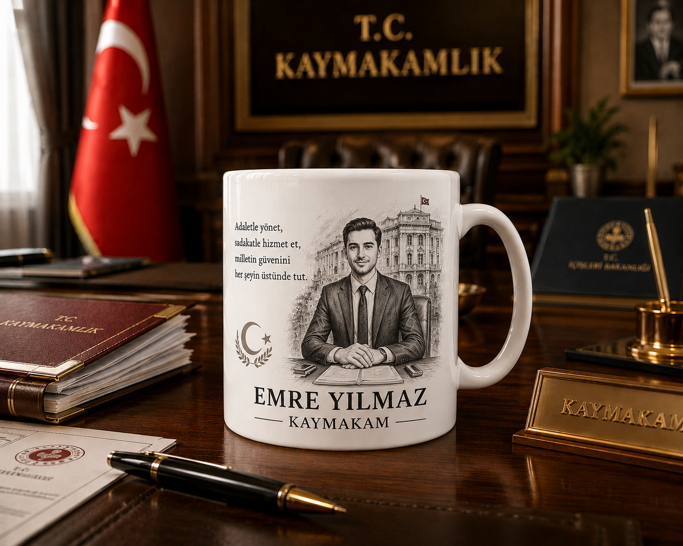 Kişiye Özel Karakalem Kaymakam Kupa Bardak – İsimli Meslek Hediyesi