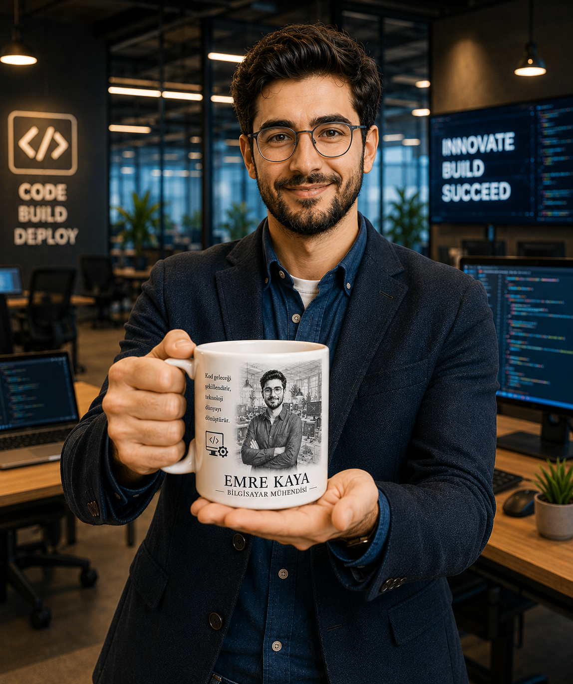 Kişiye Özel Karakalem Bilgisayar Mühendisi Kupa Bardak – İsimli Meslek Hediyesi