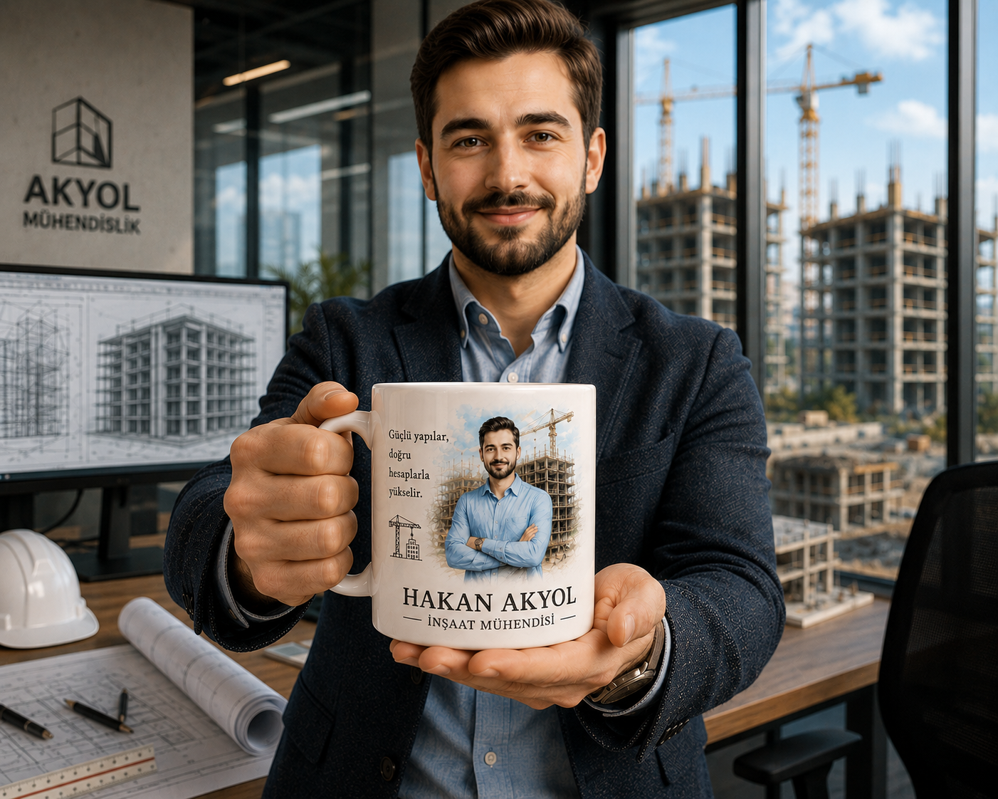 Kişiye Özel İnşaat Mühendisi Renkli Fotoğraflı Kupa Bardak – İsimli Meslek Hediyesi