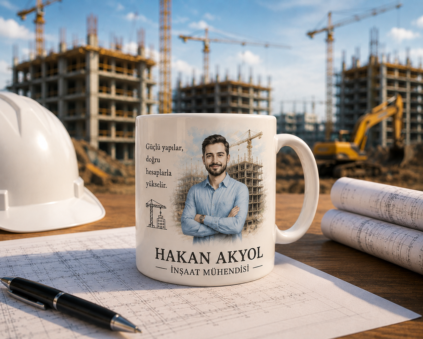 Kişiye Özel İnşaat Mühendisi Renkli Fotoğraflı Kupa Bardak – İsimli Meslek Hediyesi