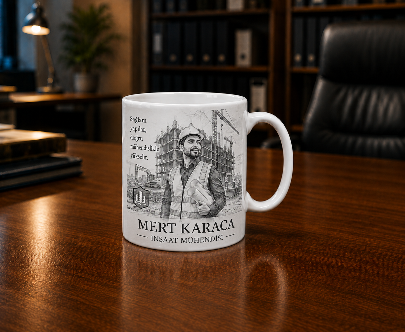 Kişiye Özel Karakalem İnşaat Mühendisi Kupa Bardak – İsimli Meslek Temalı Özel Tasarım