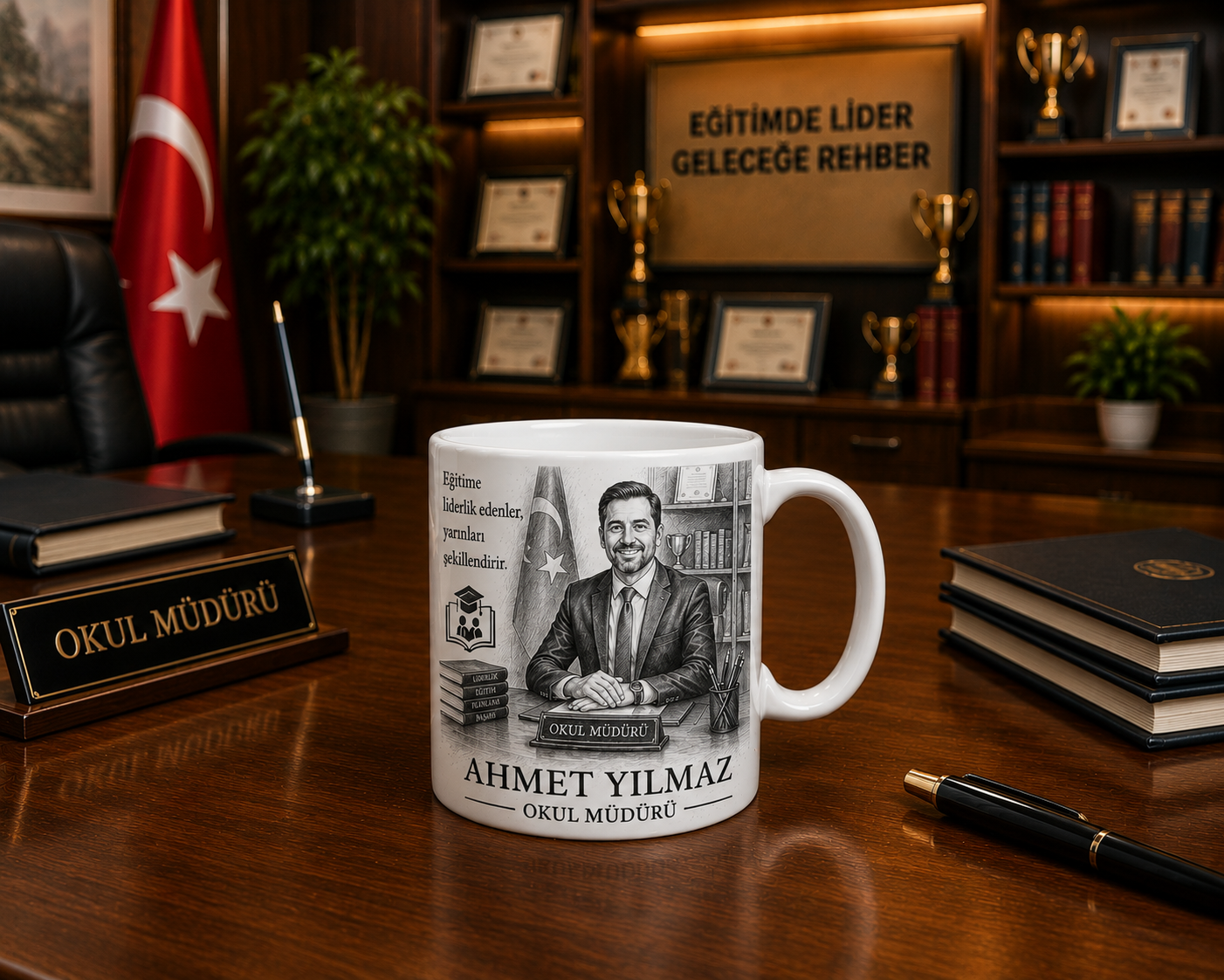 Kişiye Özel Karakalem Okul Müdürü Kupa Bardak – İsimli Meslek Hediyesi