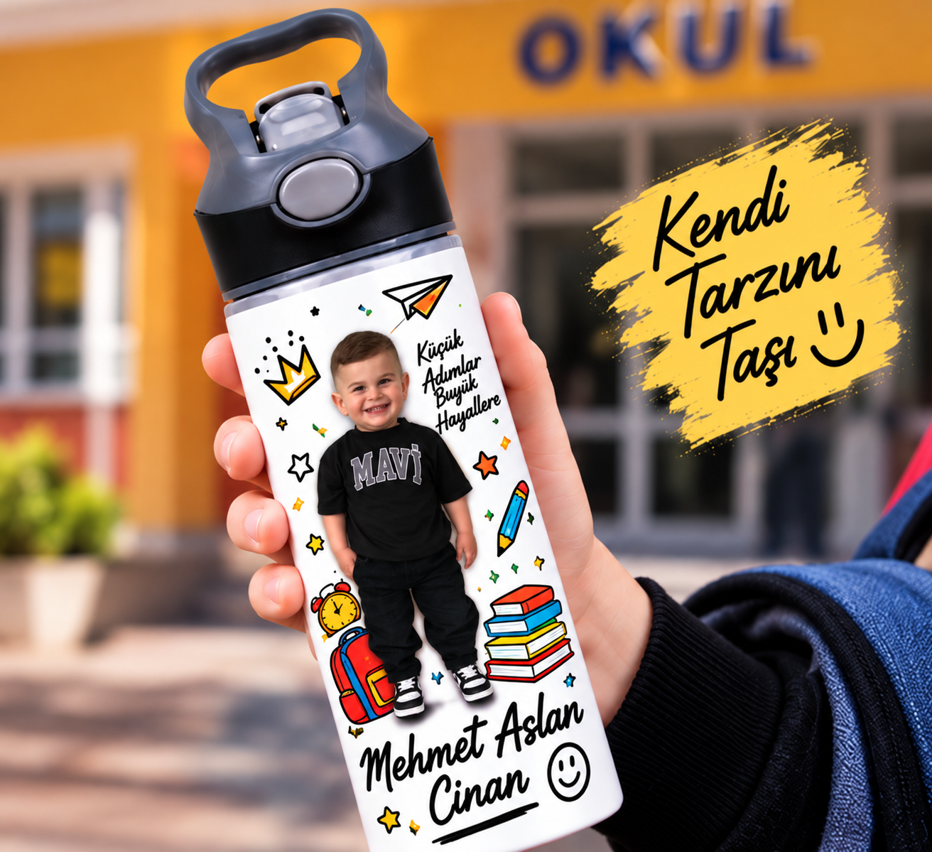 Kişiye Özel Fotoğraflı Pipetli Matara 650 ML – İsimli Çocuk Matarası