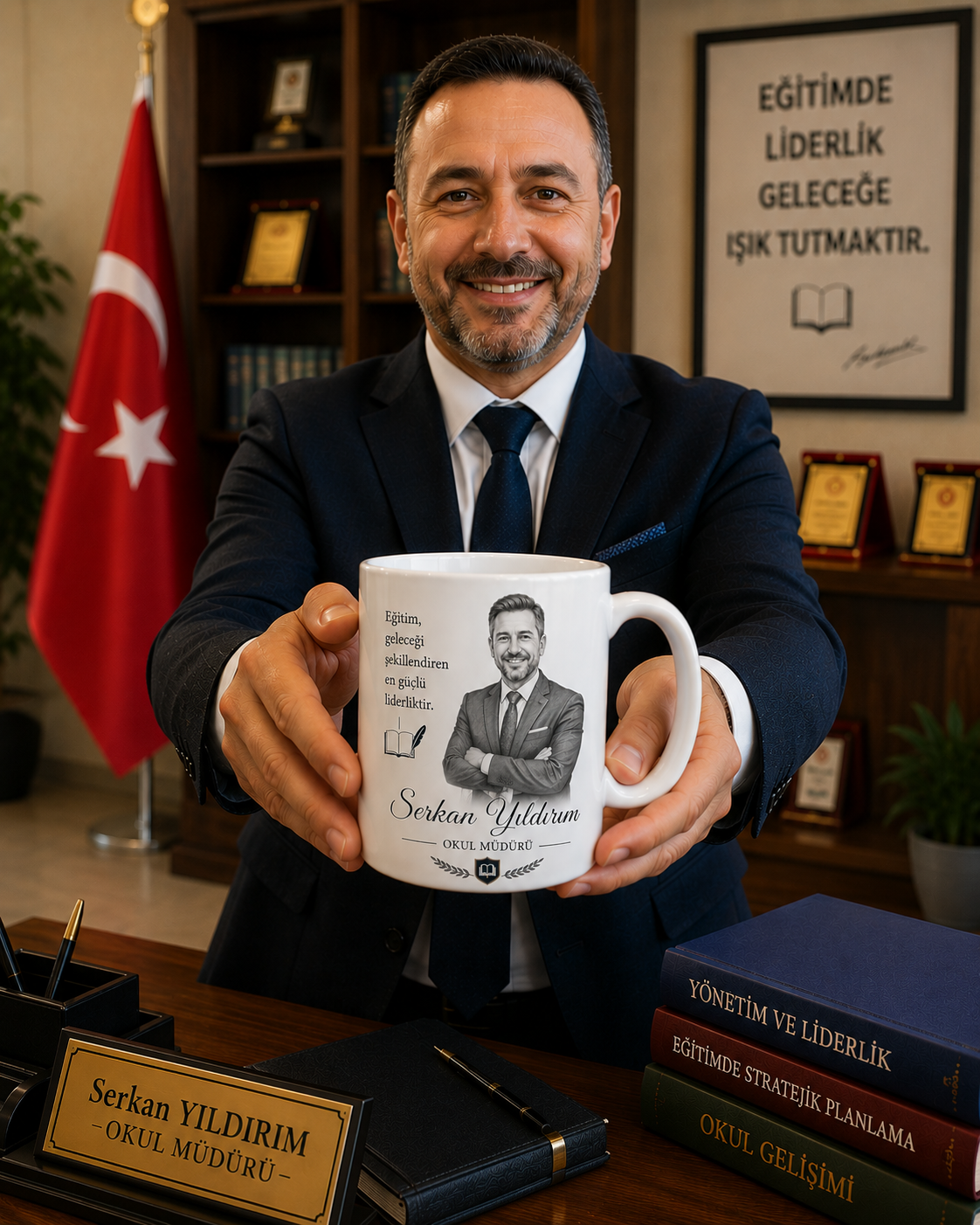 Kişiye Özel Karakalem Okul Müdürü Kupa Bardak – Eğitimin Liderlerine Özel Anlamlı ve Prestijli Hediye