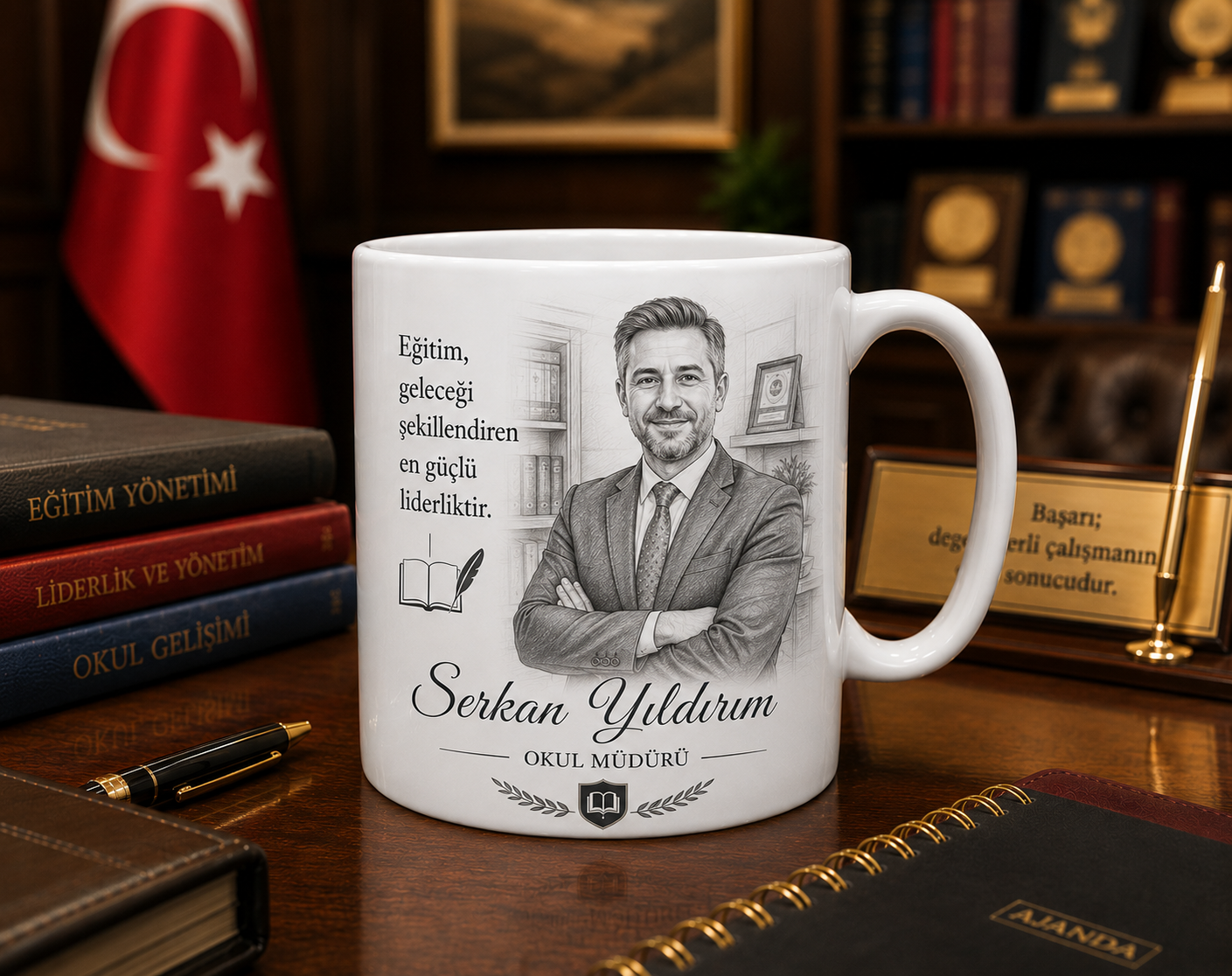 Kişiye Özel Karakalem Okul Müdürü Kupa Bardak – Eğitimin Liderlerine Özel Anlamlı ve Prestijli Hediye