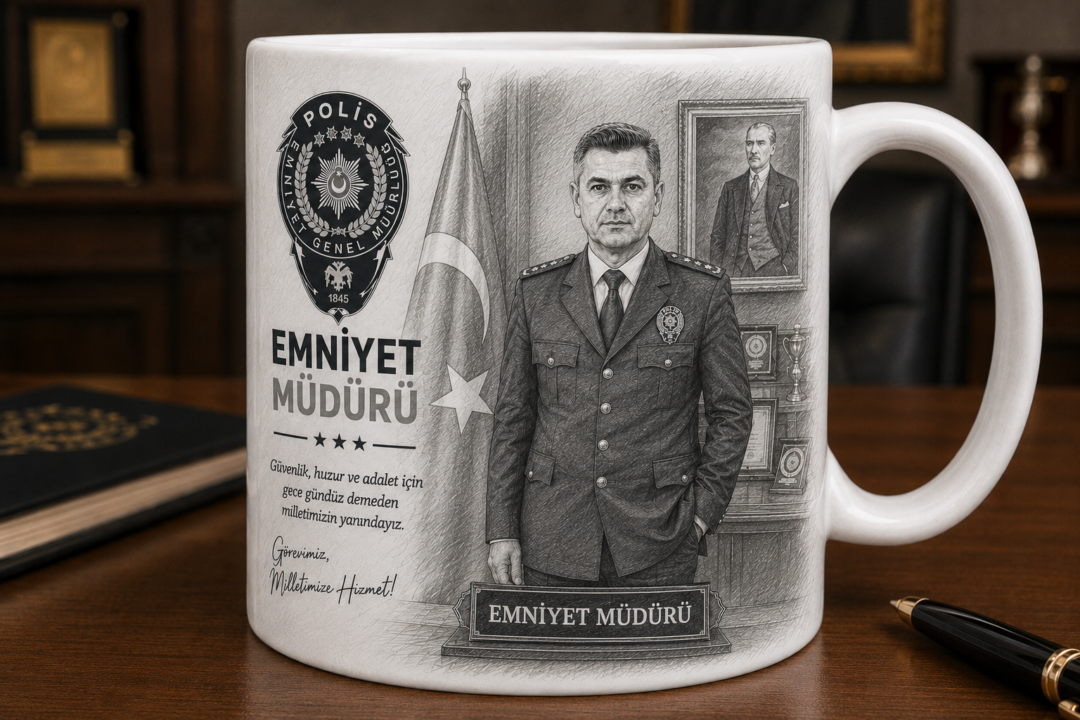 Kişiye Özel Karakalem Emniyet Müdürü Kupa Bardak – Mesleki Gururu Ölümsüzleştiren Prestijli Hediye