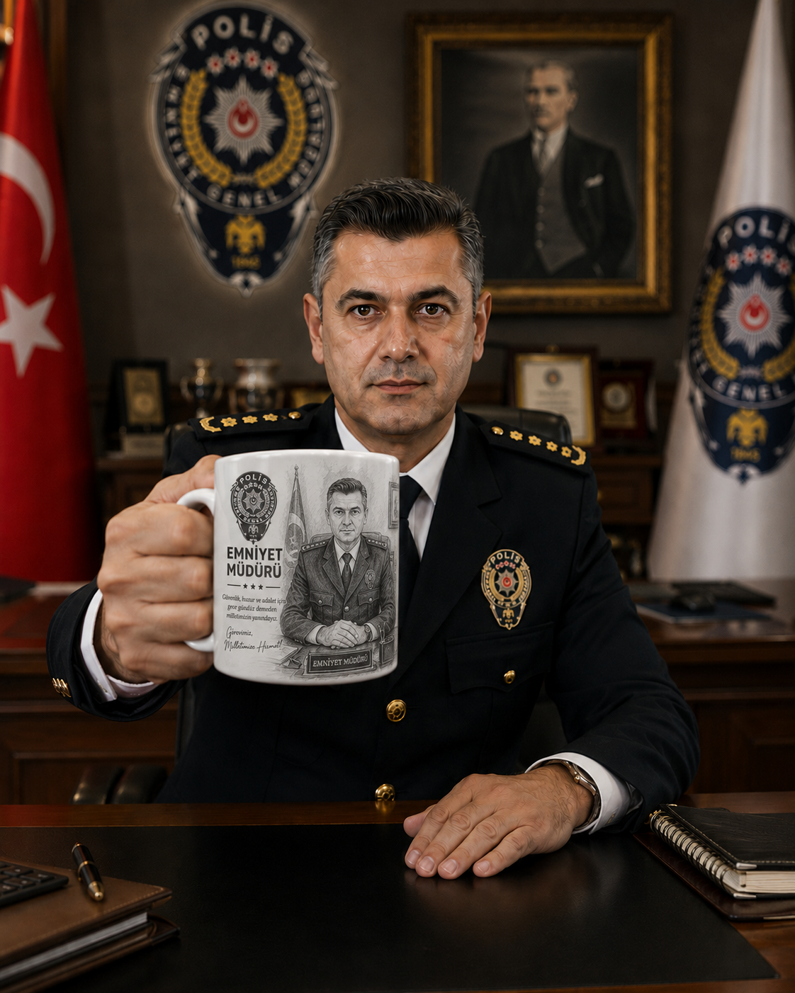 Kişiye Özel Karakalem Emniyet Müdürü Kupa Bardak – Mesleki Gururu Ölümsüzleştiren Prestijli Hediye