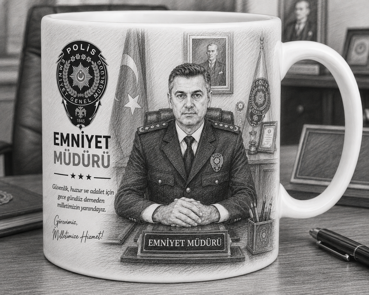 Kişiye Özel Karakalem Emniyet Müdürü Kupa Bardak – Mesleki Gururu Ölümsüzleştiren Prestijli Hediye