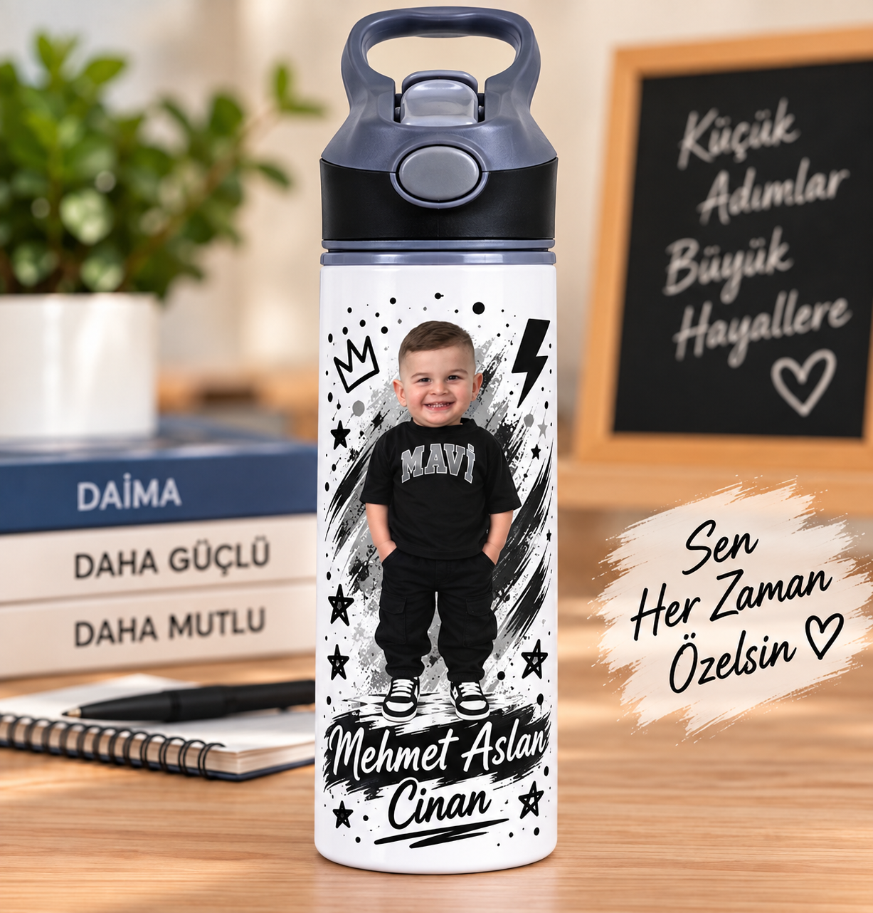Kişiye Özel Fotoğraflı Pipetli Matara 650 ML – İsimli Çocuk Matarası