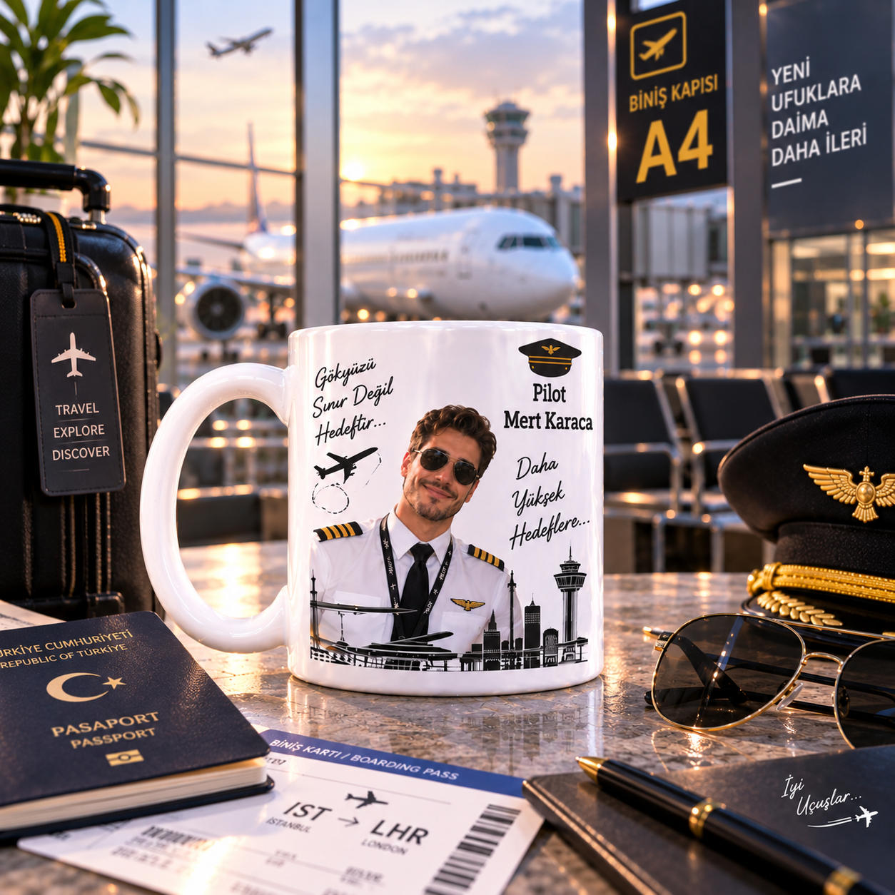 Kişiye Özel İsimli Fotoğraflı Pilot Kupa Bardak – Gökyüzü Tutkunuzu Her Yudumda Yanınızda Taşıyın