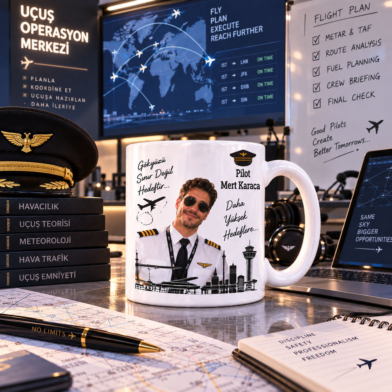 Kişiye Özel İsimli Fotoğraflı Pilot Kupa Bardak – Gökyüzü Tutkunuzu Her Yudumda Yanınızda Taşıyın